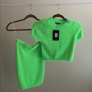 Green fluffy skirt set